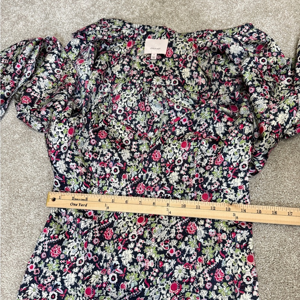 Cinq a Sept - Quin Floral Tie Midi Dress - size 6 - Layered Look, long Sleeve - Picture 4 of 15